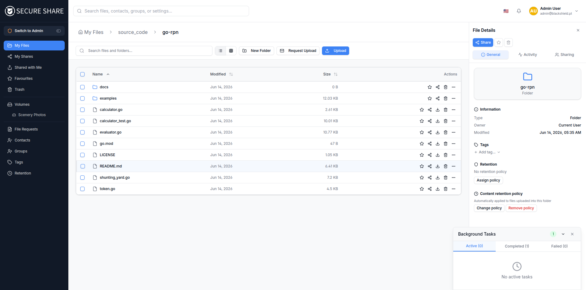 SecureShare file manager — encrypted files and folders with sharing controls